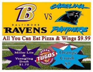 Ravens vs Panthers NFL Game at Pizza Tugos ad