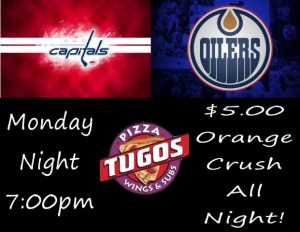 NHL Caps vs Oilers Game at Pizza Tugos ad