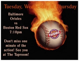 Come watch the O’s take on the 1st place Boston Red Sox at Pizza Tugos Taproom