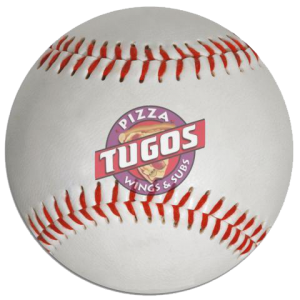 Pizza Tugos logo on a Baseball