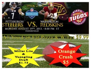 Steelers vs. Redskins Game at Pizza Tugos ad