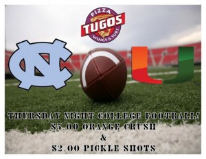 Thurs College Football Night at Pizza Tugos ad
