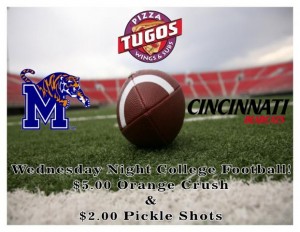 Wednesday Night College Football Specials at Pizza Tugos ad