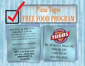 “New” Ocean City Hotel & Motel Free food program from Pizza Tugos