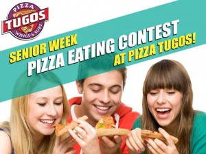 Seniors enjoying pizza at Pizza Tugos in Ocean City, MD for Senior Week