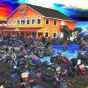 Bikes parked out of Pizza Tugos in Ocean City, MD for Bike Week