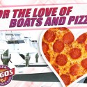 Boats and a heart shaped pizza to celebrate Valentines Day and the Boat Show at Pizza Tugos in Ocean City, MD