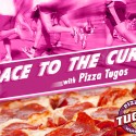 Runners at the Susan G. Koman Race for the Cure in Ocean City MD with text that says Race To The Cure with Pizza Tugos!