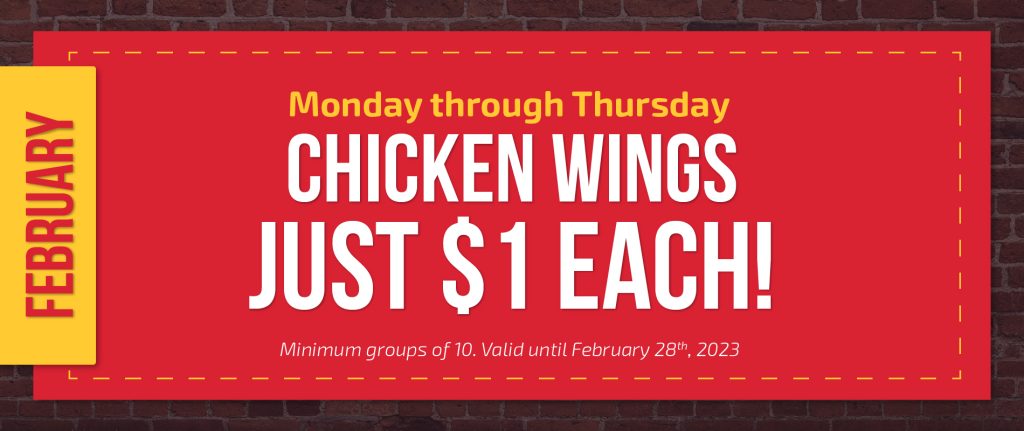 red coupon describing the February specials for wings